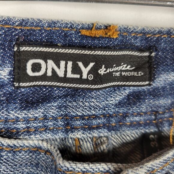 28 ONLY Gwen European distressed OOAK artisan Boyfriend loose fit blue JEANS 32 - Picture 8 of 15